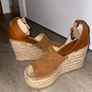 Marc fisher brown suede wedge sandal
